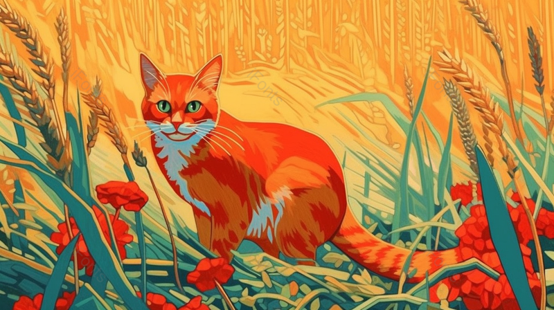 金色麦田麦子里可爱的小猫咪插画,插画/手绘图,插画/手绘图库,插画/手绘图下载,插画/手绘